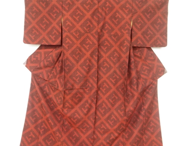 JAPANESE KIMONO / ANTIQUE KIMONO / SILK / TSUMUGI / WOVEN RHOMBUS